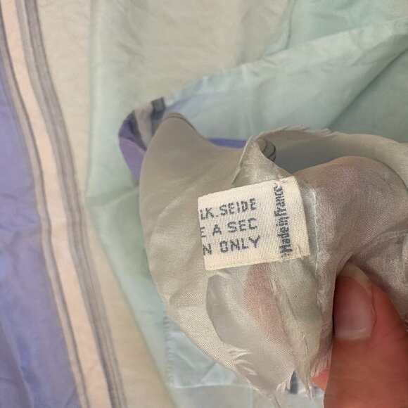 Christian Dior Vintage Silk Scarf Blue Striped Print Made in France 17x41" - Picture 7 of 7